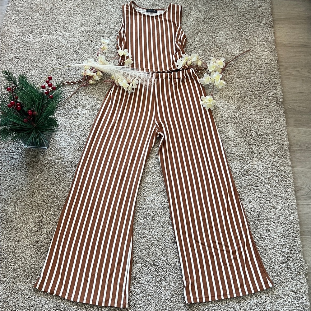 Striped Brown and White Two-Piece Set
